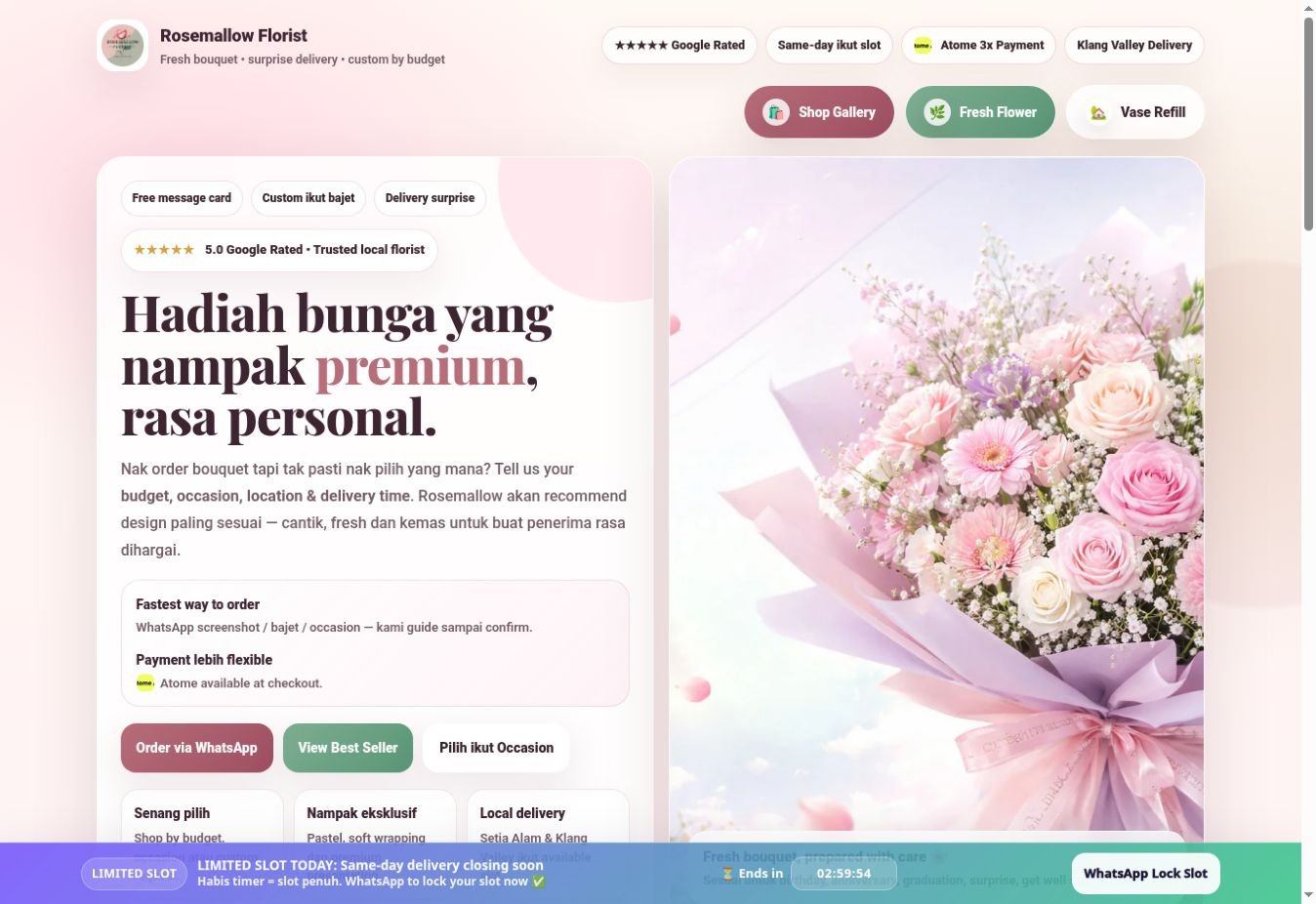 Paparan website Rosemallow Florist
