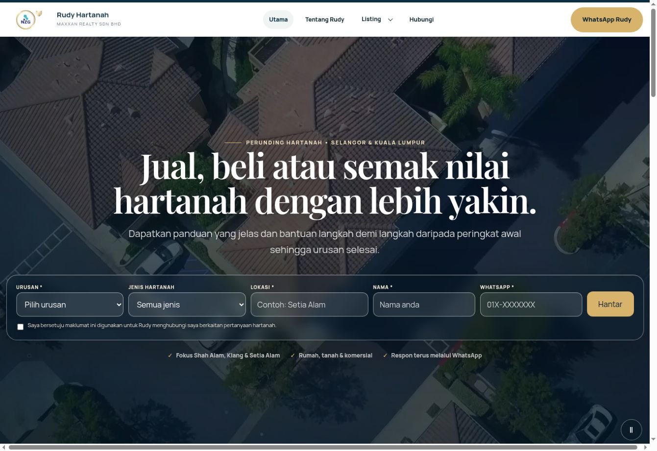 Paparan website Rudy Hartanah